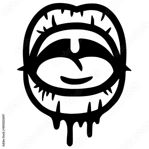 Stylized cartoon mouth with  teeth and dripping effect