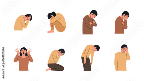 Set of illustrations depicting different emotional states and gestures