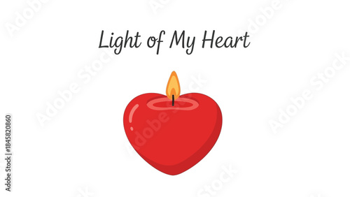 Red heart shaped candle with flame on white background, symbolizing love and warmth always