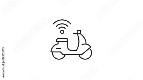 Electric scooter with wireless connection symbol modern line icon on transparent background silhouette