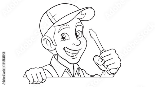 Smiling man with pointing finger cartoon style illustration on transparent background silhouette