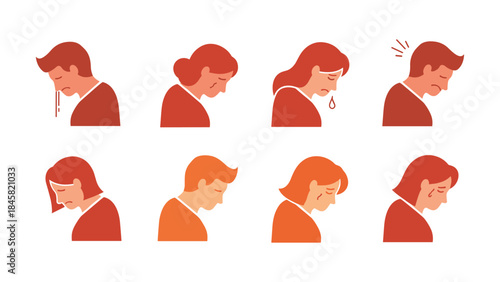 Emotionally expressive people set in flat style highlighting sadness and disappointment