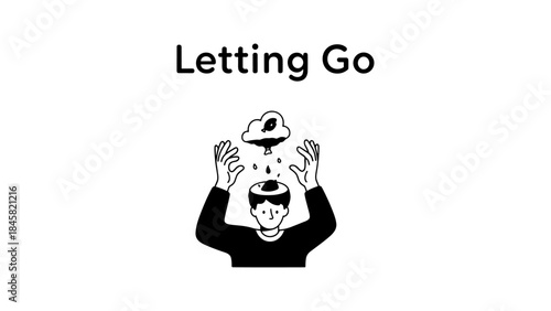 Minimalist illustration of mindfulness and letting go with thoughtful human