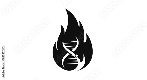 DNA Helix on Fire Black and White Icon.