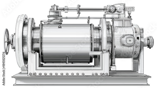 Industrial Machine with Large Metal Cylinder, Heavy Duty Equipment for Manufacturing Process