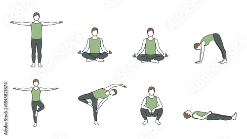 Minimalist yoga poses collection featuring diverse asanas in simple style