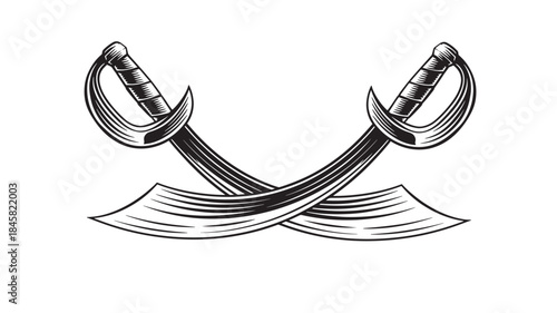 Two crossed sabers vintage style illustration on transparent background silhouette