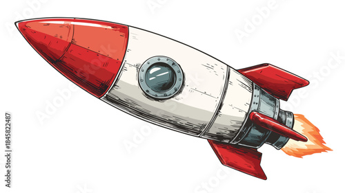 Rocket Illustration with 'Space' Text for Cosmic Themes, Astronomy, and Exploration