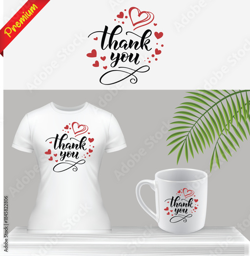 Thank you design on tshirt mug and logo