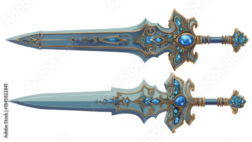 Elegant Sword with Blue Stone Decoration, High-Quality Sword Design for Stock Photos