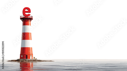 Tower with Red Top and 'E' Vector Outline Design