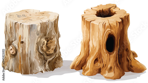 Wooden Tree Stump with Plank on Top - Natural Outdoor Concept