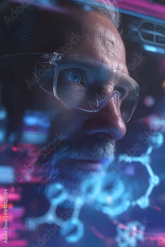 Wallpaper Mural Scientist wearing safety goggles for laboratory research and technology innovation, futuristic background Torontodigital.ca