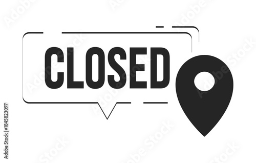Closed sign with location pin doodle linear object. Out business closure. Store unavailability. Retail pinpoint 2D vector outline clip art drawing isolated on white. Hand drawn sketch illustration
