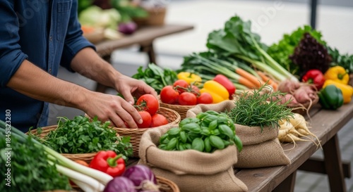 Fresh organic vegetables at farmer's market stall