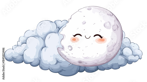 Cheerful Moon and Playful Cloud Cartoon Vector Design for Positive Imagery