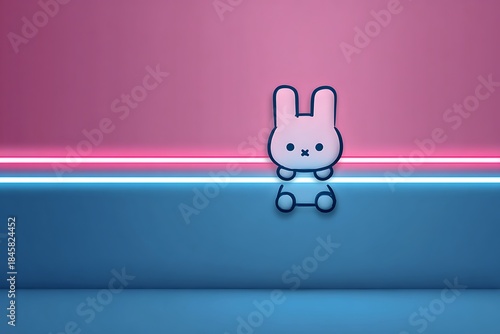 Cute bunny icon reflecting on neon light stage