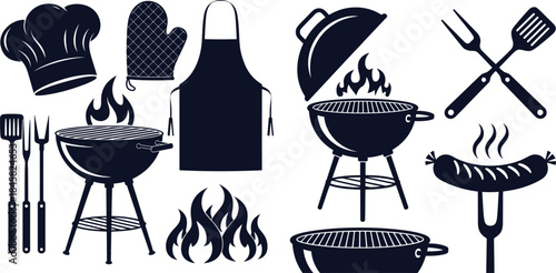 Barbecue And Grilling Utensils And Equipment Silhouette Collection grill tongs spatula
