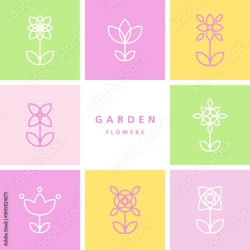 Garden Flowers - set of flowers - decorative design line element