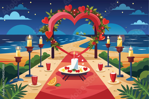 heart shaped candlelit path leading to a romantic