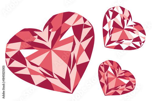 heart shaped diamond or gem icons in sparkling red