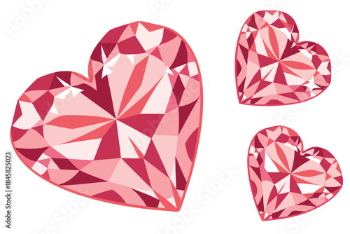 heart shaped diamond or gem icons in sparkling red