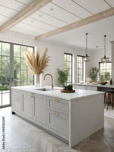 Bright and Modern Kitchen with Large Island and Garden View