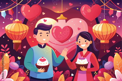 heart shaped paper lanterns floating in the air