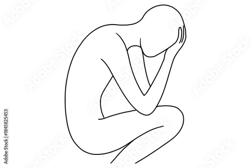 Minimalistic line art of a contemplative figure in a sitting pose