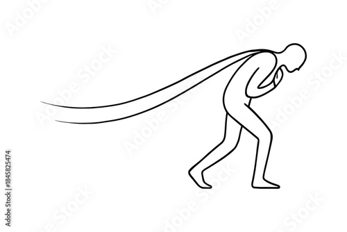 Silhouette of person bent over carrying long burden on back line art