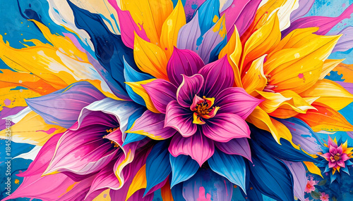 Flowers painted with oil paint. Floral artistic texture