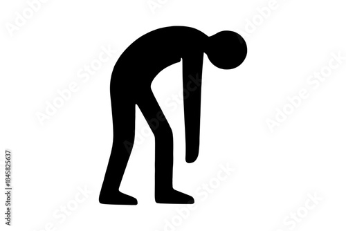 Silhouette of tired person bending over against white background