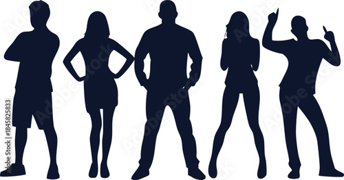 Diverse Group of People Silhouettes Standing Together on White Background vector illustration