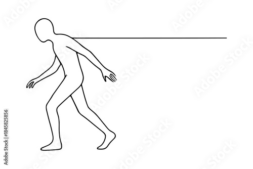 Minimalist silhouette of figure walking with tethered line concept