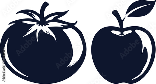 Silhouette of a Tomato and an Apple on a White Background fruit vegetable