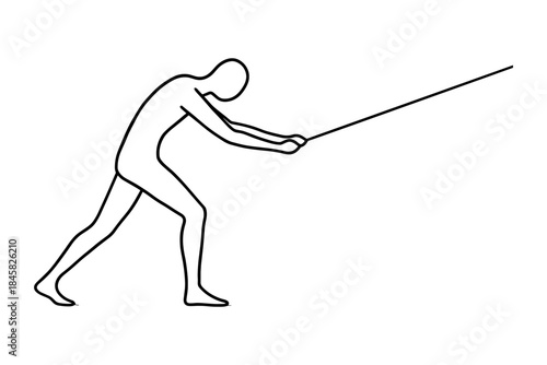 Minimalist silhouette of person pulling a rope in dynamic pose