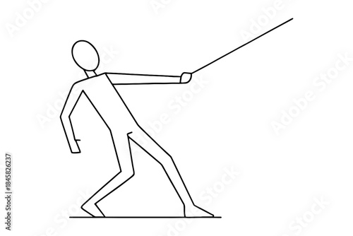 Minimalist line art of figure playing tennis with racket extended