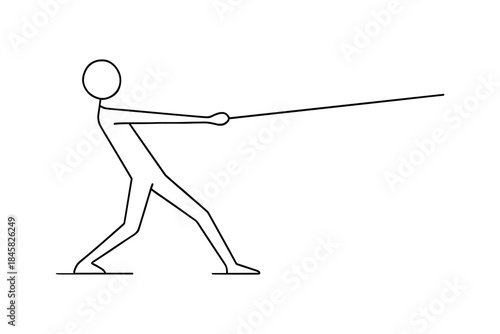 Minimalist line art of person engaged in tug of war pose