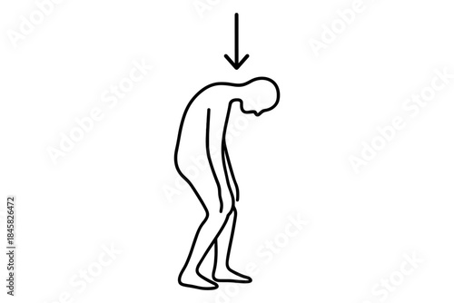 Minimalist line art of exhausted person with downward arrow symbolizing stress or pressure