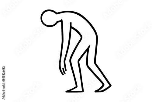 Minimalist line art of exhausted figure with drooped head and shoulders