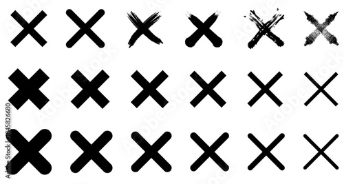 Set of black cross x vector icons