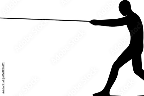 Silhouette of archer aiming bow on white background