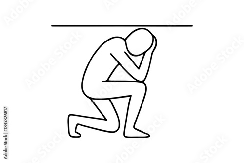 Minimalist line art of person kneeling under pressure