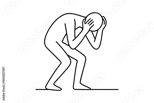 Minimalist line art of person in distress pose symbolizing stress or anxiety