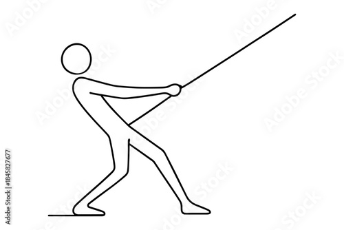Minimalist stick figure towing heavy line with effort