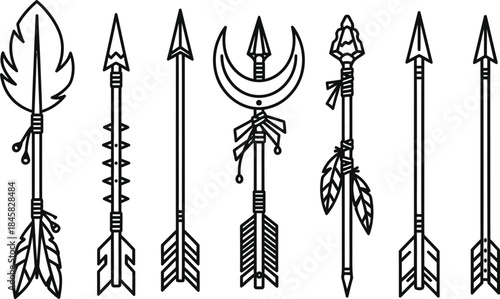 Seven ancient arrows isolated on transparent background