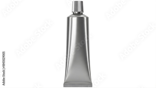 Silver metal squeeze tube with cap for cream, ointment, or cosmetic product, isolated on white background