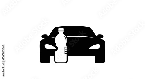 Car and Bottle Illustration: Transportation and Hydration Concept.