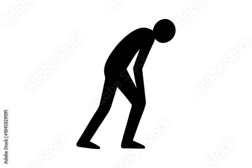 Exhausted person silhouette in bent over pose on white background