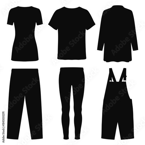 Black and white vector t-shirt set illustration for clothing and fashion design